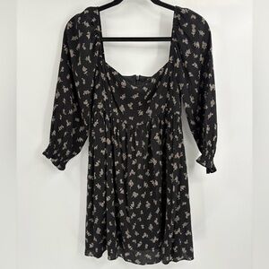 Altar’d State Black Puff Long Party Casual Sleeve Midi Square Neck Dress Small